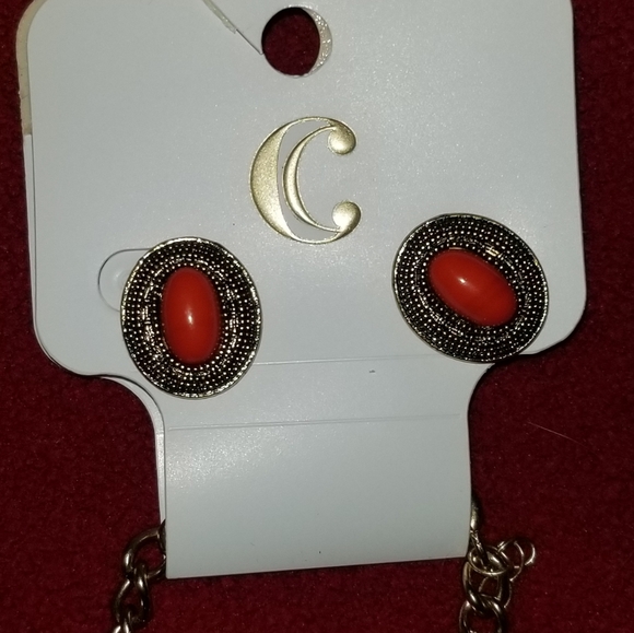 Orange Stone Statement Necklace & 4 Earring Sets - Picture 3 of 6